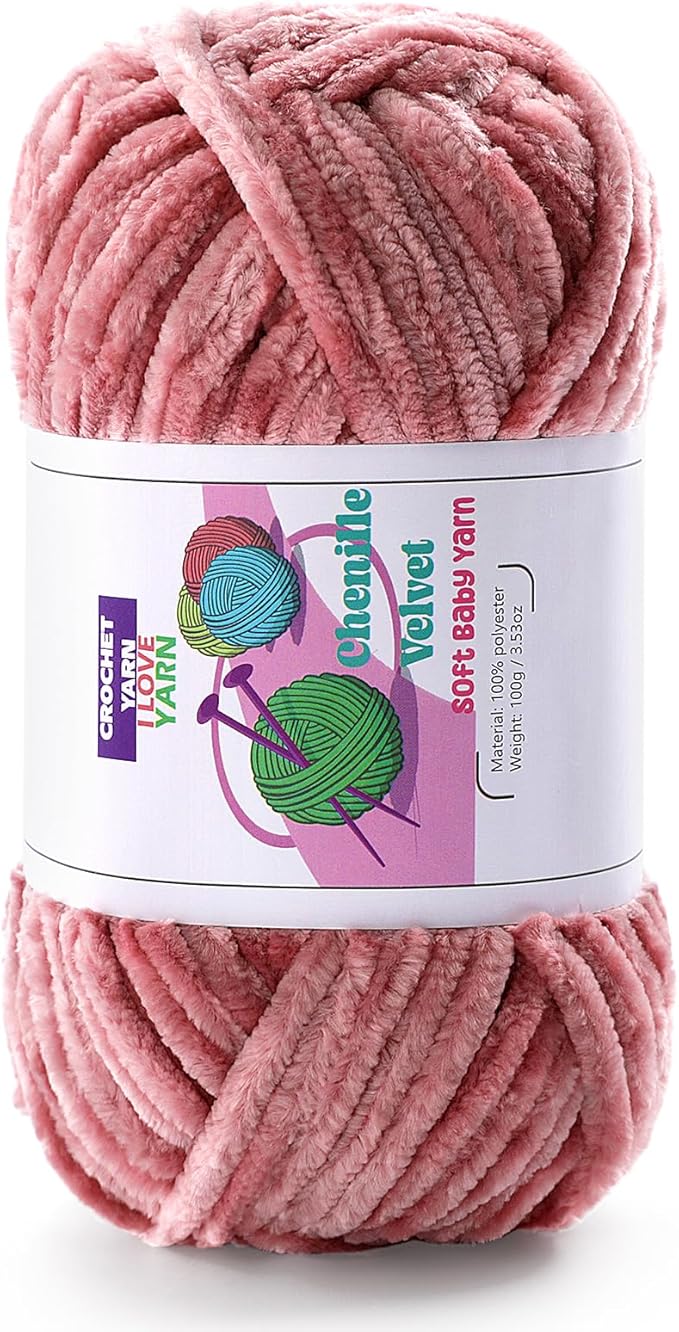 Plush Chenille Chunky Yarn, Velvet Fluffy Yarn for Hand Knitting, Baby Yarns for Crocheting Soft Making Blankets, Scarves, Dolls (3.5oz 87.5yds Each)