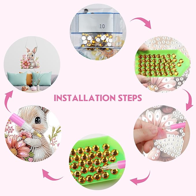 NEWENMO Diamond Art Kit for Adult, Bunny with Flower, Diamond Art Painting Double Sided Window Pendants for Home Garden Wall Hanging, DIY Special Shaped Gem Hanging Ornaments, Easter Bunny