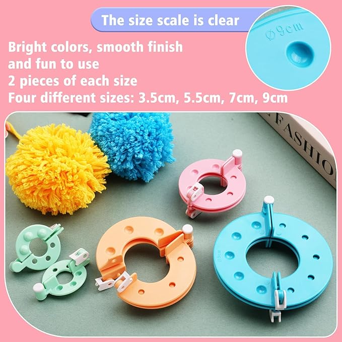 FTEVEN 41Pcs Pom Pom Maker Kit, 8 Size Pompom Maker Tools Set with Warped Head Scissor and Instruction, Used for Fluff Ball Weave DIY Crochet Knitting, Pom Pom Maker for Yarn Knitting Craft Project
