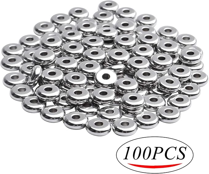 Rondelle Spacer Beads, 100pcs Stainless Steel Disc Rondelle Slices, 6x2mm