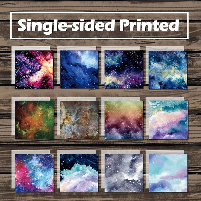 YASMEN Scrapbook Paper Pad, 24 Sheets Celestial Themed Mixture Colored Paper, 6"×6” Space Galaxy Cardstock Pads for Card Making,Designer Junk Journal, Planners, Background Borders Greeting Cards