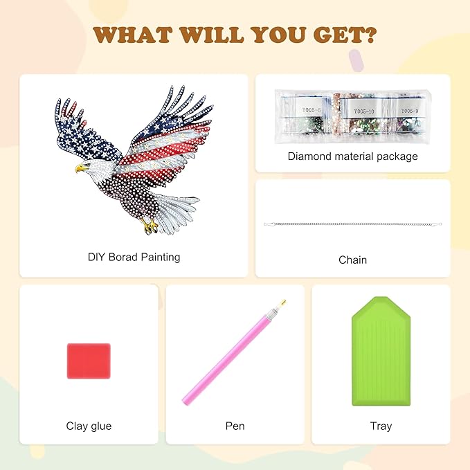 HEIBAGO Independence Day Bald Eagle Hanging Diamond Art Kits for Adults, 4th of July Special Shaped Crystal Diamond Painting Kit, DIY Double-Sided Pattern Gem Art Kit for Home Wall Decor 8.3x8.3inch