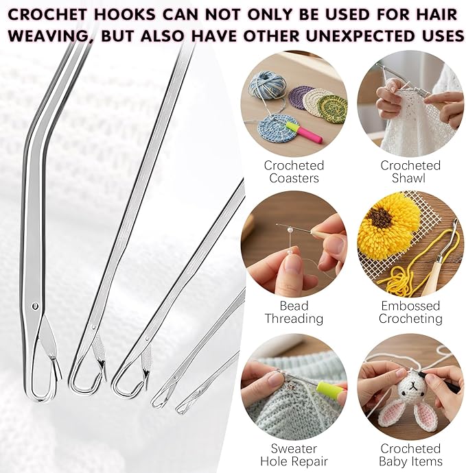 Crochet Hooks for Hair Set with 5 Crochet Needles, Edge Brush, Bristle Brush, Rat Tail Comb, 2 Gator Clips,Latch Hook for Passion Twist Crochet Hair Extensions