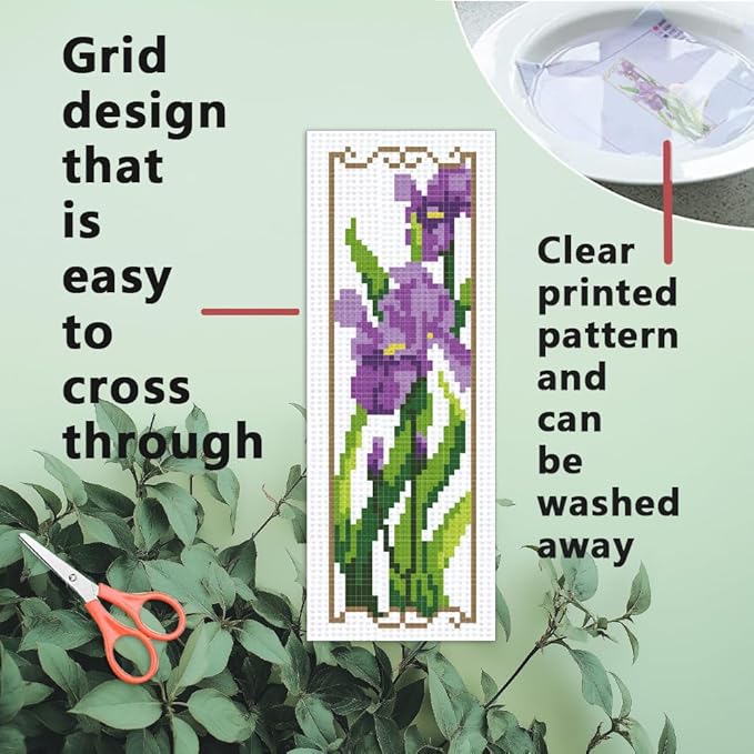 INFUNLY 6 Set Tulips Cross Stitch Bookmark Kit Sunflower DIY Cross Stitch Kits 8.5x2.9 Pre-Printed Plant Stamped Embroidery Bookmark Kit with Instruction for Beginners Adults Book Lovers