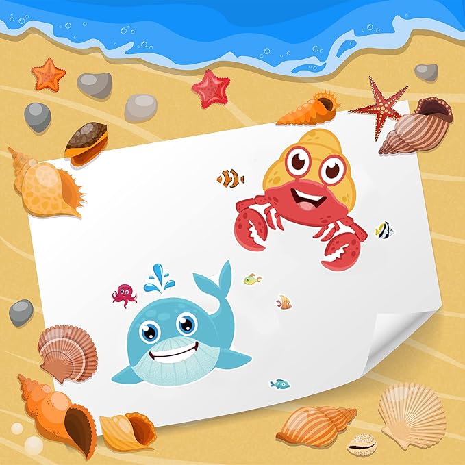 24 sheets 8.27''×5.9'' make your own sea animals stickers for kids toddlers, make a face stickers for kids party favors activities