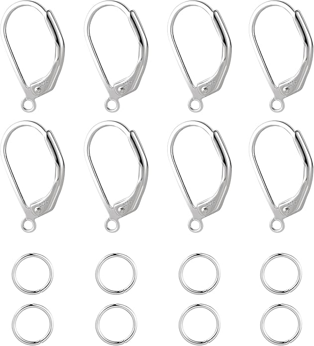 925 sterling silver leverback french hooks - hypoallergenic earring backs with jump rings set - dangle hooks sterling silver findings supplies for jewelry making