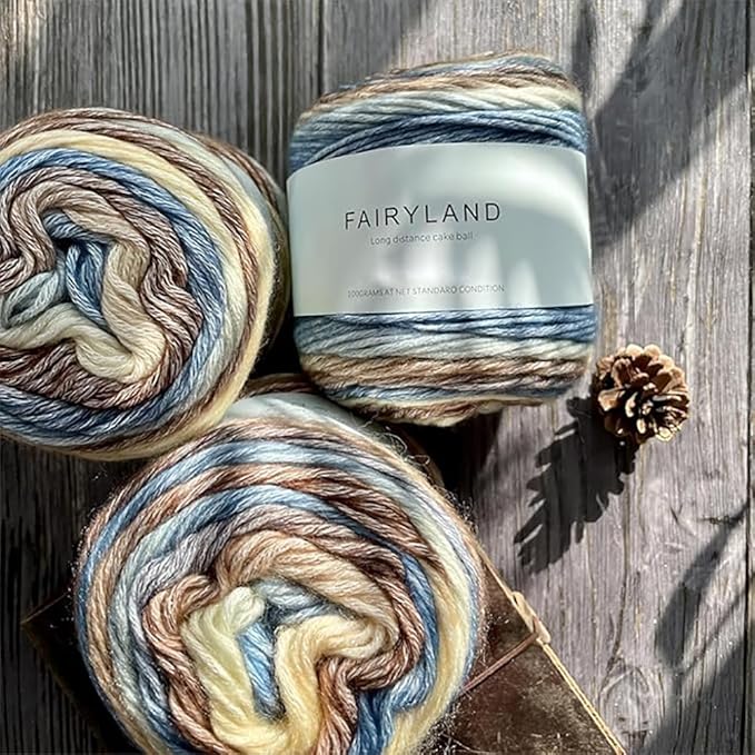 Crocheting Knitting-Gradient Cake Yarn, Soft Multicolor Medium-Fine Blended Yarn, Weight 100 Grams, Contains 60% Cotton 30% Acrylic 10% Wool. Suitable for Scarf, Gloves, Shawl, Blanket.(1162)
