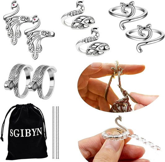 SGIBYN 8 Pack Adjustable Crochet Yarn Tension Ring for Crocheting, Crochet Ring for Finger, Peacock Cat Crochet Knitting Rings for Tension