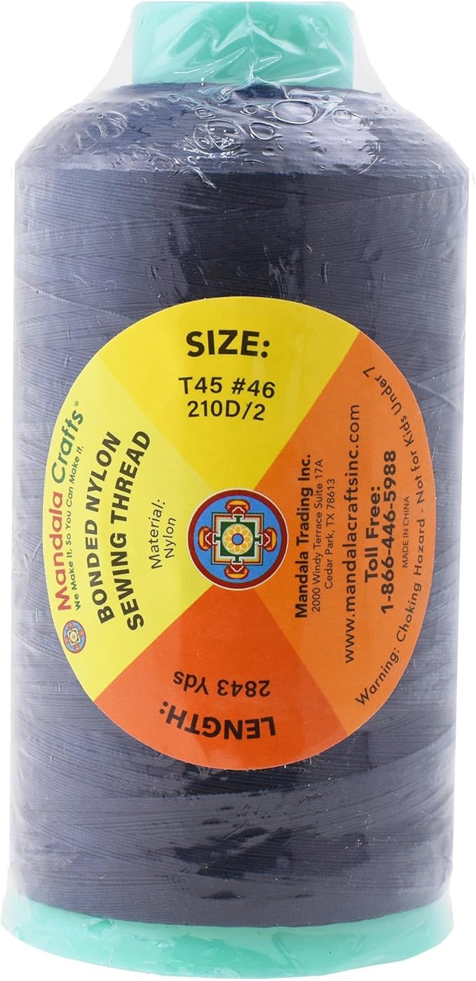 Mandala Crafts Size 46 210D T45 Bonded Nylon Thread - Navy Blue 2843 YDs Tex 45 Heavy Duty Sewing Threads for Leather, Jeans, Weaving, Outdoor Marine Upholstery