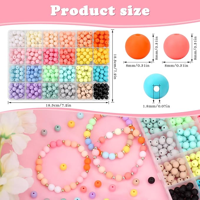 600Pcs 8mm Candy Color Matte Acrylic Round Beads, 24 Colors Assorted Plastic Bubble Gum Beads with Hole Loose Beads Bulk for Bracelets Necklace Jewelry Making DIY Crafts