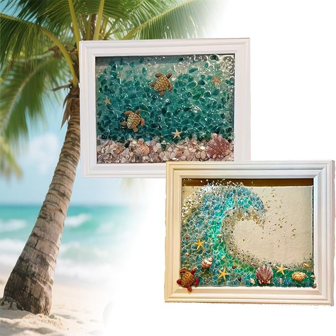 Sea Glass Art Kits, New Sea Glasss Resin Art Kits for Adults, DIY Mosaic Glass Kits, Mosaic Kits for Adults Resin Beach Art Kit for Home Decoration, Bookshelf, Office, Windowsill (L)