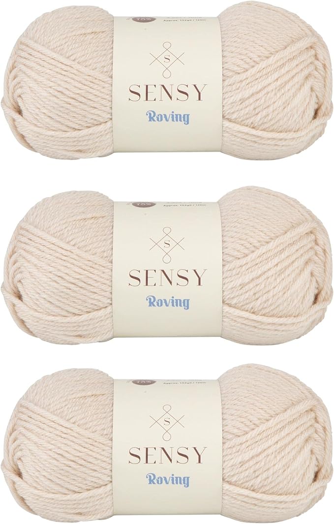 3 Skeins of Sensy Roving Yarn, 3.5 oz, 132 Yards, Gauge 5 Bulky (Mushroom Beige)
