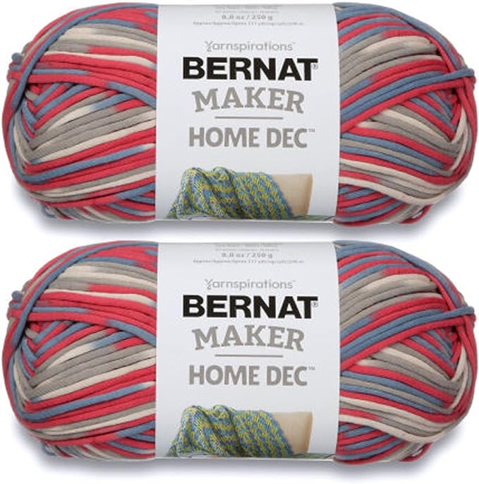 Bindertek Bernat Maker Home Dec Nautical Varg Yarn - 2 Pack of 250g/8.8oz - Cotton - 5 Bulky - 317 Yards - Knitting/Crochet, Pink