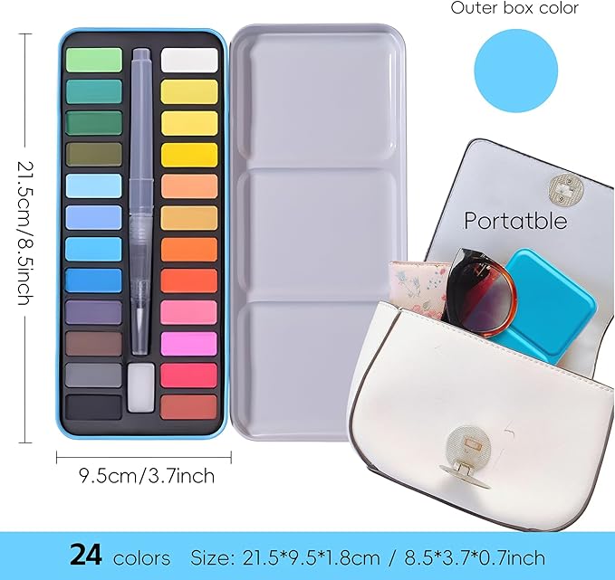 C&H&J COMPANY Supplies Watercolor Paint 24 Vibrant Colors - Lightweight and Portable - Perfect for Budding Hobbyists and Professional Artists