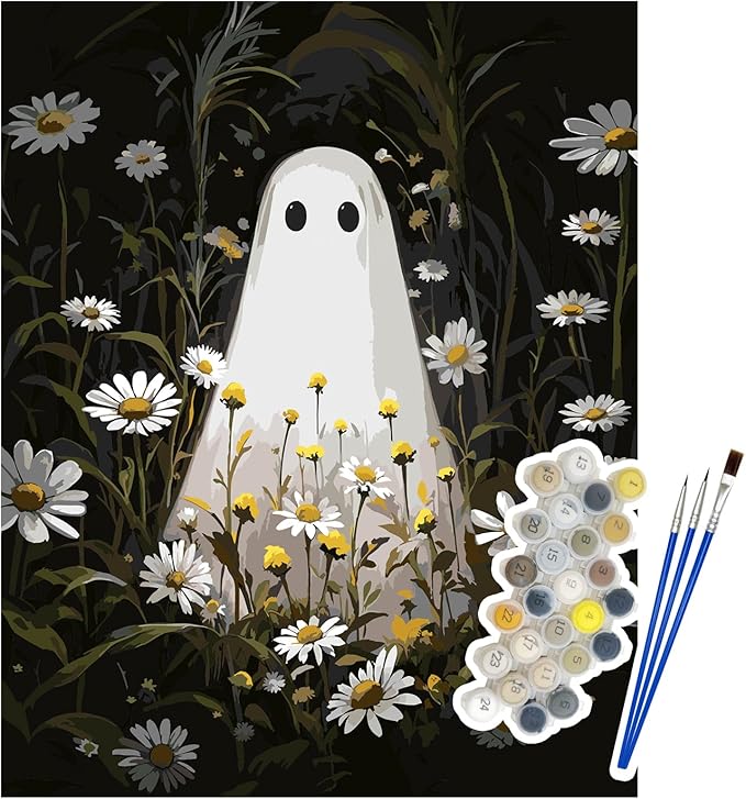 NPCSWXQ Paint By Numbers Kit for Adults Beginners, Ghost Floral Painting Crafts Number Art Paint Kits for Home Wall Bedroom Study or Office Decor Gift 16x20Inch