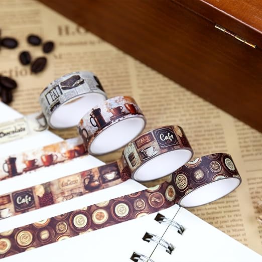 12 Rolls Washi Tape Set,Vintage Coffee Themed Decorative Tape Retro Brown Watercolor Cafe Masking Tape for Journaling Supplies,Junk Journal, Scrapbooking,Planner,DIY Arts & Crafts Supplies