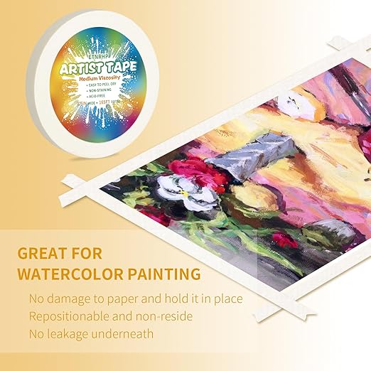 White Art Tape Medium Tack Artist Masking Tape Paper Acid Free Tape Watercolor Painters Tape Artists Tape for Drafting Art Watercolor Painting Canvas Framing, 0.5 inch Wide 165FT Long