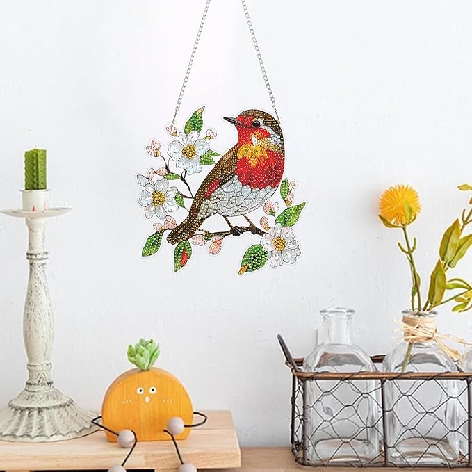 ZeeLionArt Hanging Diamonds Art kit for Adult,Bird Pendant Diamonds Painting Art Kit,7.6x7.6inch Acrylic Diamonds Painting Board Kit Ornament, Special Crystal Diamond Hanging Ornament