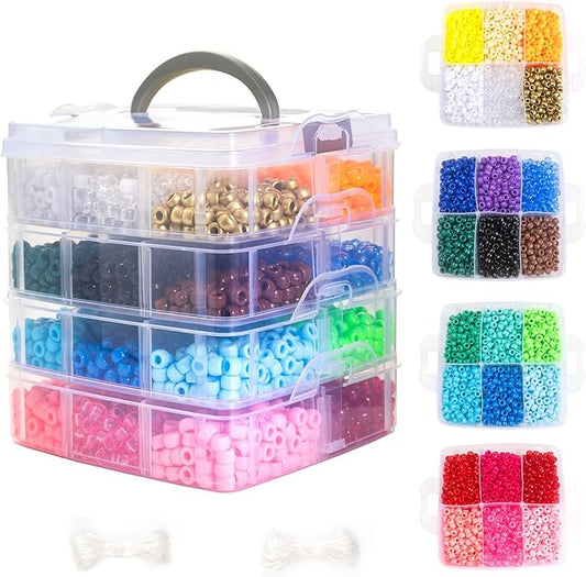 Gxueshan 4500 Pcs Acrylic Pony Beads Bulk Large Hole Plastic White Green Gold Red Black Blue Pink 24 Assorted Colors Kandi Hair Beads for Crafts Friendship Bracelet Jewelry Making Kit Set (4500)