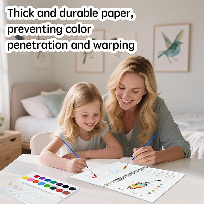 SLWBZ Watercolor Workbook Birds, 15 Different Patterns of Original DIY Designs, 16 Color Watercolor Paint Plates with Palette and Brush, Beginner-Friendly Watercolor Workbooks, Birds