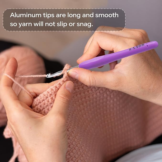 5mm Crochet Hook, Ergonomic Crochet Hook, Smooth and Extra Long  Knitting Needles, with Soft Rubber Ergonomic Handle and Aluminum Tip, Perfect Beginner and Arthritic Crochet Hooks (5 mm)