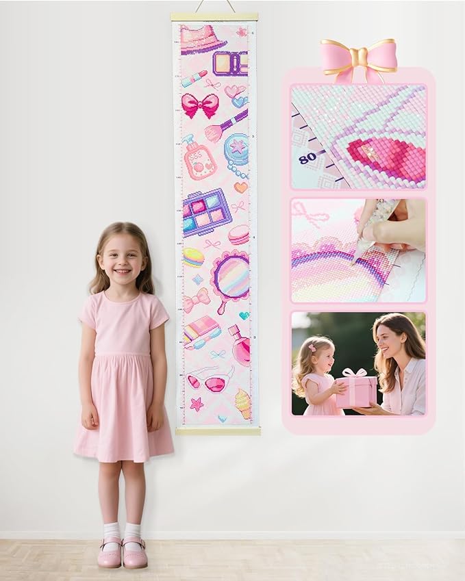 forever young DIY Growth Chart for Wall Diamond Art Kits for Kids Diamond Painting Kits for Adults, Square Drill Diamond Painting Kit, Gem Art Kit Diamond Dots, Make Up Height Chart 47.2 x 3.9 Inch