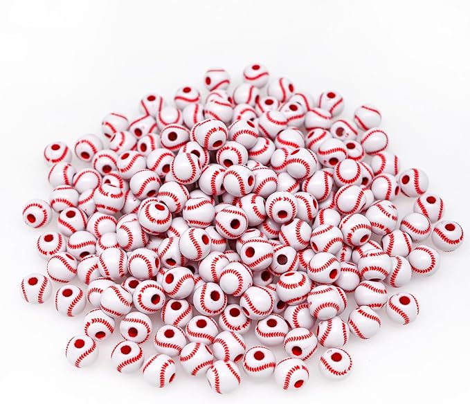 200+ pcs Baseball Beads Sport Bulk Kandi Beads for Jewelry Making, Bracelet Keychain Becklace Charm Boys Bead Kit (Baseball)