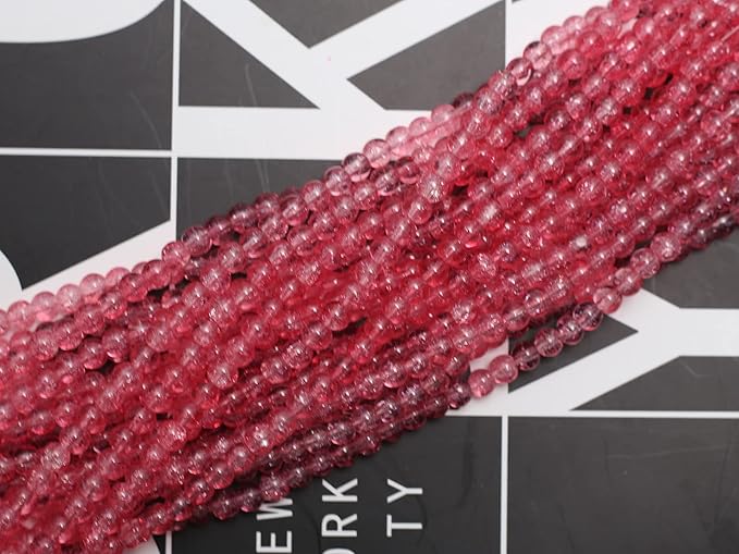 1050pcs Rose Crackle Glass Beads Handcrafted Round Lampwork Smooth Loose Beads for DIY Bracelet & Jewelry Making 6mm