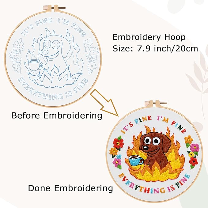 Nuberlic Cute Dog Embroidery Kits for Beginner Adults Cross Stitch Kit with Funny Animal Pattern Include Cloth Hoops Threads Needles