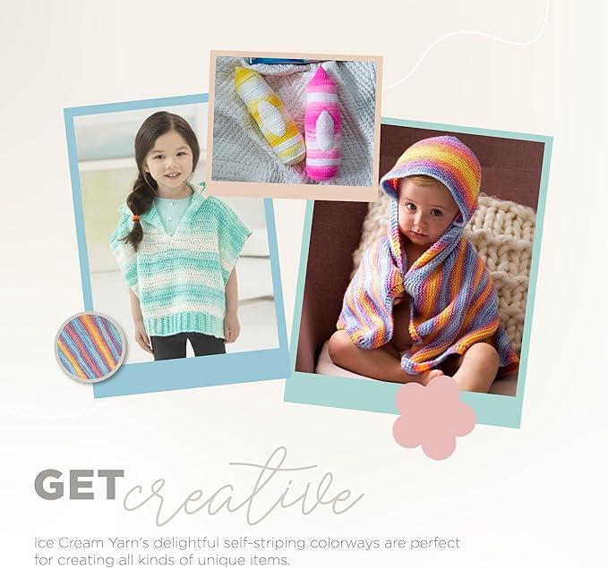 Lion Brand Yarn, Ice Cream Baby Yarn for Knitting, Crochet, and Crafts, Cake Batter, 3 Pack, DK Weight Colorful Acrylic Fiber for Baby Blankets, Hats, and Sweaters