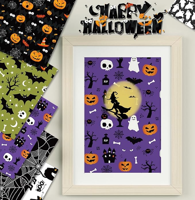 YASMEN Scrapbook Paper Pad - 6"×6” - 24 Sheets Halloween Scrapbooking Supplies Kit - 160gsm Single-Sided Pattern, Designer Planner, Junk Journal Craft Paper, Card Making Supplies