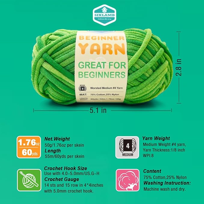 3 * 50g/1.76oz Yarn for Crocheting and Knitting, 3 * 60yds Beginner Yarn with Easy-to-See Stitches; Worsted-Weight Medium #4;Amigurumi-Friendly Crochet Kit(Water Melon+Coffee+Sunflower)