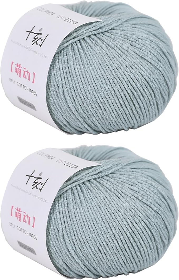 Fine Weight Knitted and Crocheted Cotton Yarn, 100% Long Staple Cotton Yarn, Baby Sports, 2 Packages of 100g/3.52oz (Per Skein 50g/162yards) - Waterfall Blue