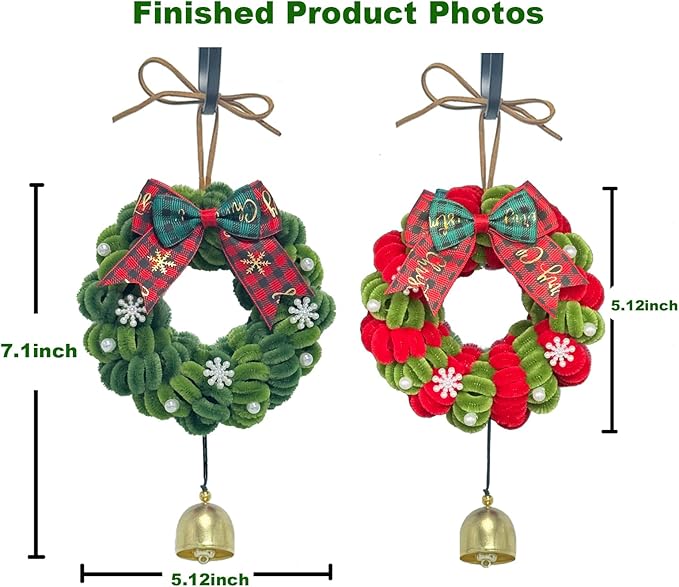 TINLOK Christmas DIY Crafts Kit - 159 Pcs Wreath Making Kit for 2 Pack 7.1 Inch Christmas Ornaments, Easy to Make Holiday Wreath Decor for Tree, Home, Xmas Party Gift for Family