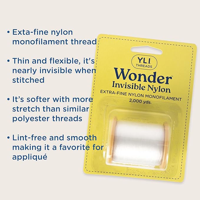 YLI Threads Wonder Invisible – Clear Nylon Monofilament Thread | Strong, Soft & Lightweight for Applique & Quilting – 2000 Yard Spool