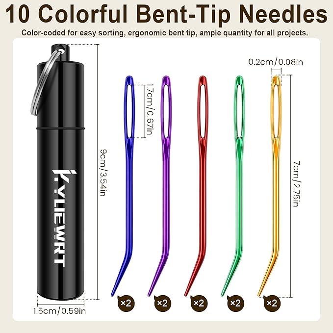 KYUEWRT 10Pcs Yarn Darning Tapestry Needle,Large Big Eye Weaving Needle Bent Needles with Aluminum Storage Tube