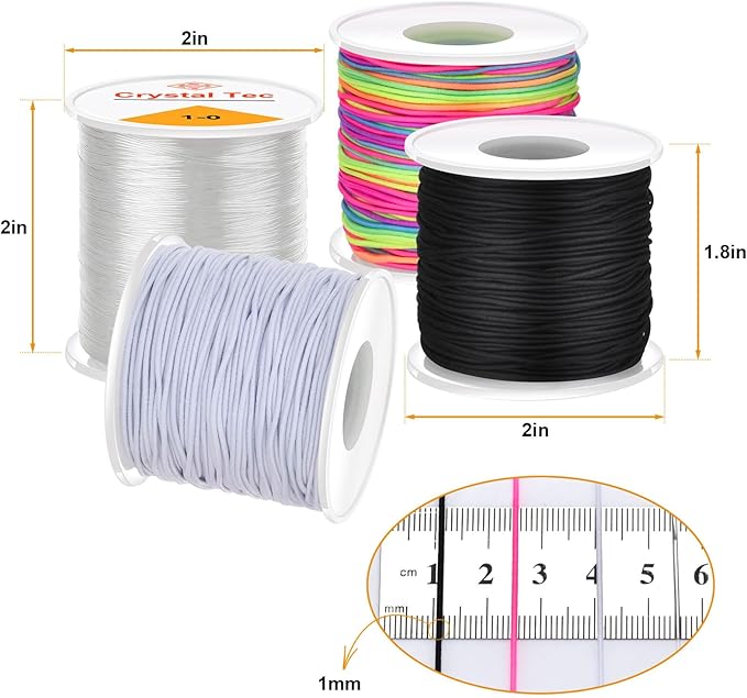 Stretchy Bracelet String Kit(4 Rolls Mixed), 1.0mm Elastic Cord for Beading, Tensile String for Crafts, DIY Friendship Bracelet String for Bracelets, Necklace, Jewelry Making, Crafts and Sewing