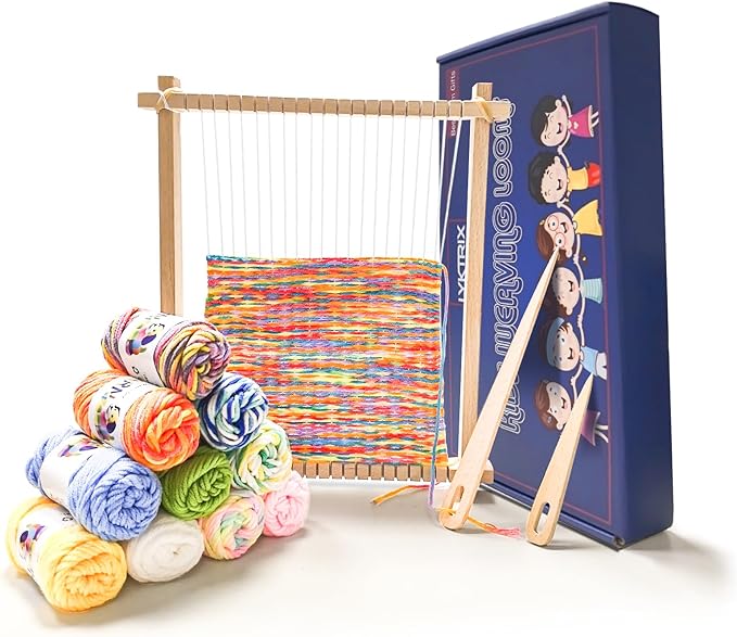 LYKTRIX Weaving Loom for Kids Age 6-12,Small Wooden Weaving Loom Kit,Suitable for Beginners and Children, 9 * 11 inch Knitting Loom Kit Includes Instructions and Enough Yarn 28×24cm