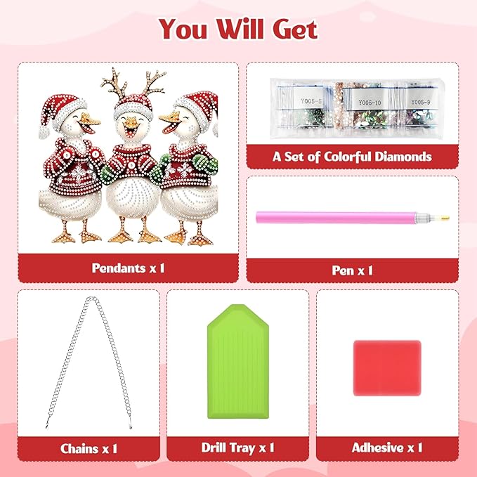 GHHKUD Hanging Diamond Art Christmas Ducks Pendants Kits, DIY Hanging Decoration Double Sided Animals Diamond Pinting Ornaments for Adults Kids Gifts for Home Decor