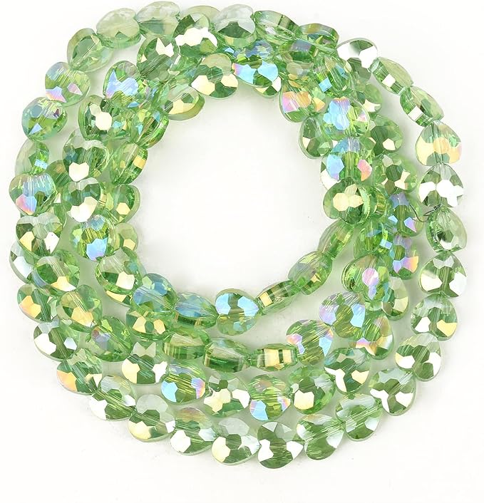 70pcs 8mm AB Light Green Faceted Heart Beads for Jewelry Making Crystal Glass Beads for Bracelets Necklace Crafts, Friendship Bracelet Kit, Love Gifts