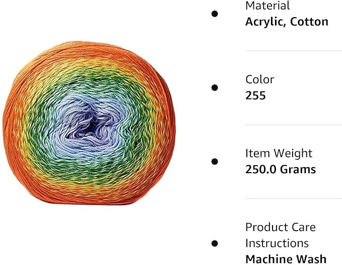 YarnArt Flowers – Gradient Cotton Acrylic Blend, 250g (8.8 oz), 1094 yds, Lightweight Sport Yarn for Crochet, Knitting, Shawls, Summer Projects (255)