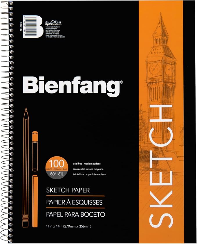 Bienfang Sketch Pad 11x14 Inch, 100 Sheets of 60lb 90gsm Art Paper, Spiral Bound Sketch Book Drawing Notebook