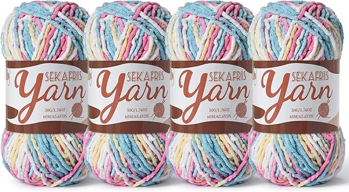 4 Pack Fluffy Velvet Yarn for Crocheting，Baby Blanket Yarn for Crocheting Soft，200g(262.4yds) Amigurumi Yarns，Plush Chenille Crochet Yarns，Puzzle Yarn for Crochet Weaving Craft(4 Candy Color)
