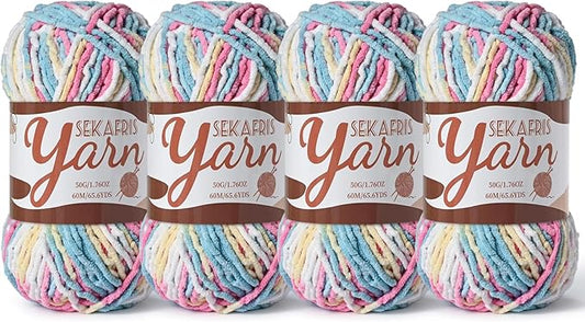 4 Pack Fluffy Velvet Yarn for Crocheting，Baby Blanket Yarn for Crocheting Soft，200g(262.4yds) Amigurumi Yarns，Plush Chenille Crochet Yarns，Puzzle Yarn for Crochet Weaving Craft(4 Candy Color)