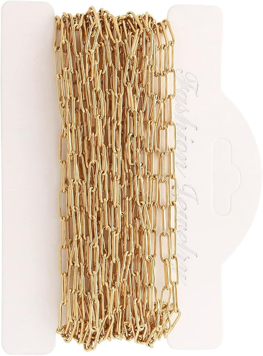 16.4 feet necklace chains for jewelry making, gold plated stainless steel chains bulk for diy necklace bracelet pendant supplies