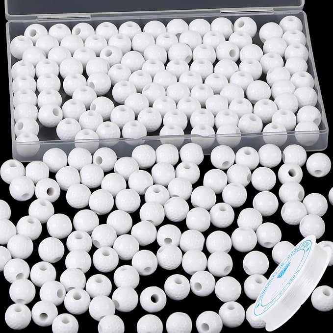 100pcs Golf Ball Beads with 5.5 Yard Elastic Rope,Acrylic Sports Beads DIY Spacer Bead for Necklace Bracelet Keychains Handmade Jewelry Making Accessories Craft Supplies,12mm (Golf)