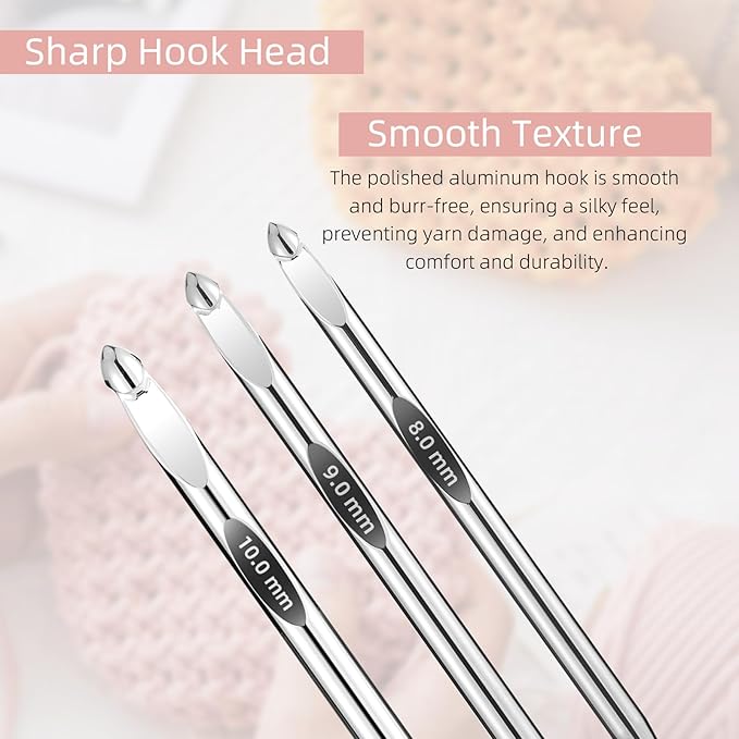 AIYUNDI Tunisian Crochet Hooks Set with Cable, 6-Inch Aluminum Interchangeable Crochet Hooks 3mm-10mm, Long Crochet Hooks, Lightweight, Anti-Twist Swivel Cables, Ergonomic, Pink 26 PCS