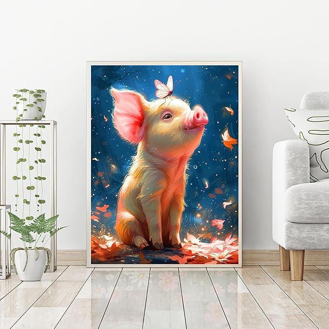 ijbnhd Pig Diamond Art Kits for Adults- Pig Diamond Painting Kits for Beginners, 5D Full Drill Pictures Gem Art Painting Kits for Home Wall Decoration Gift 12X16in