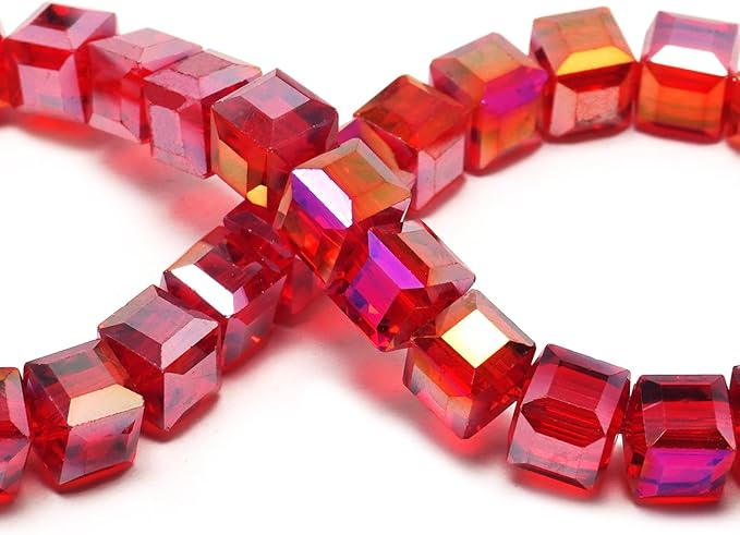 4mm Sparkle Cube Crystal Beads for Jewelry Making - Faceted Spacer Beads for Bracelets(94-100pcs, Red AB)