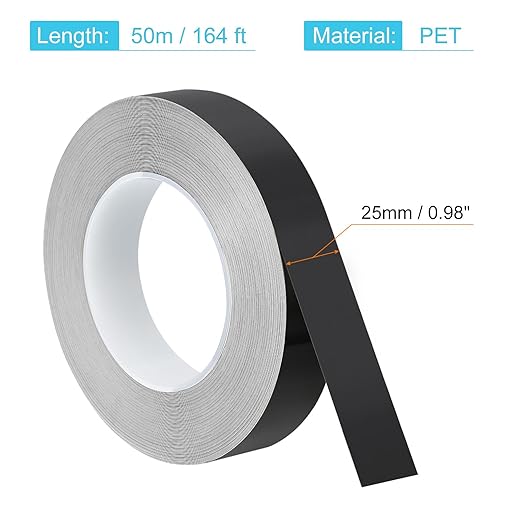 uxcell Metallic Tape, 0.98 in x 164 ft Self Adhesive Metalized Polyester Film Tape Waterproof Shiny Washi Tape for Walls Graphic Arts Gifts Wrapping Crafts Decoration, Gloss Black